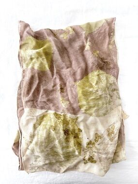 Botanically Dyed Ecoprinted Lightweight Wool Silk Scarf Dusty Mauve Olive Cream